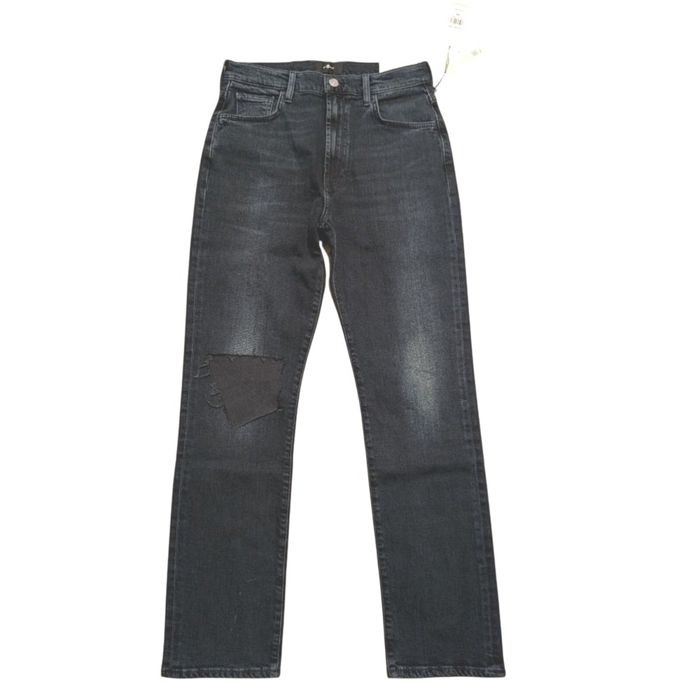 7 For All Mankind Jeans 30 Easy Slim Ripped Knee Dark Faded Wash Denim Pants NEW
